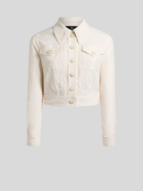 Etro CROPPED JACKET IN STRETCH COTTON-BLEND JACQUARD WITH REBRODÉ LACE