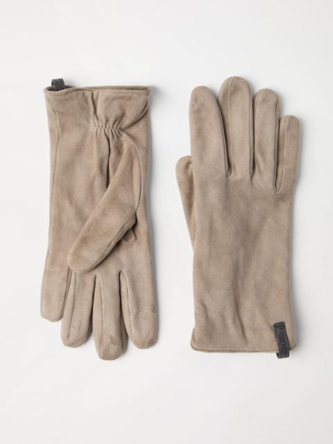 Brunello Cucinelli Suede gloves with monili