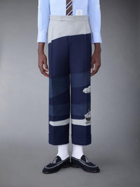 Thom Browne Flannel Patchwork Whale and Ship Trouser