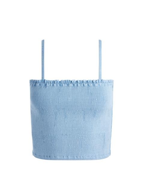 Alice + Olivia PENELOPE SMOCKED DENIM TOP