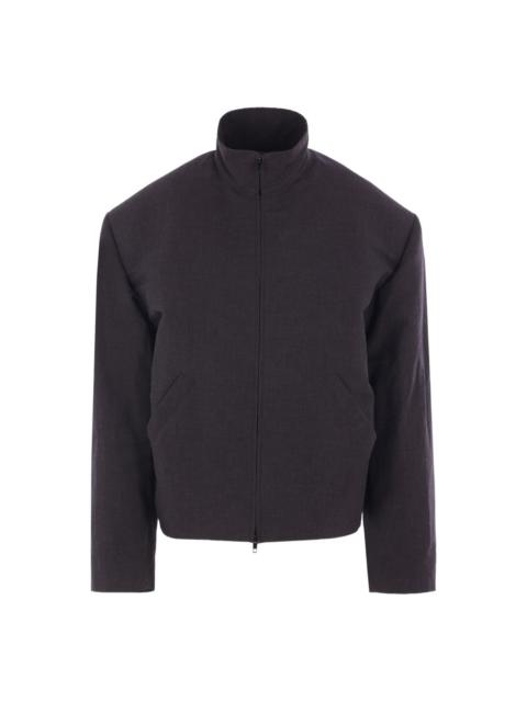 high-collar padded-shoulder jacket