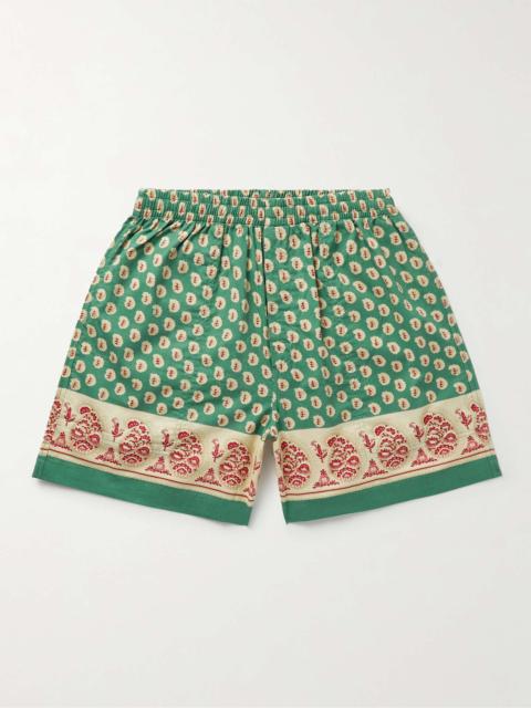 BODE Straight-Leg Pleated Printed Cotton Shorts