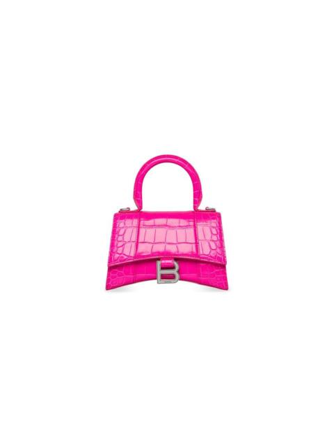 BALENCIAGA Women's Hourglass Xs Handbag Crocodile Embossed in Pink