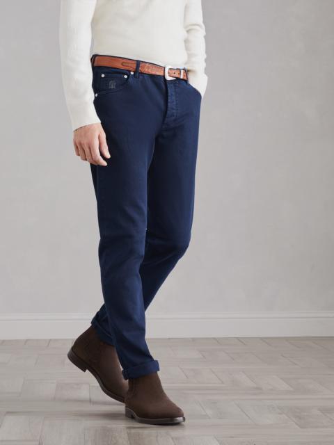 Brunello Cucinelli Garment-dyed slim fit trousers in comfort cotton lightweight denim