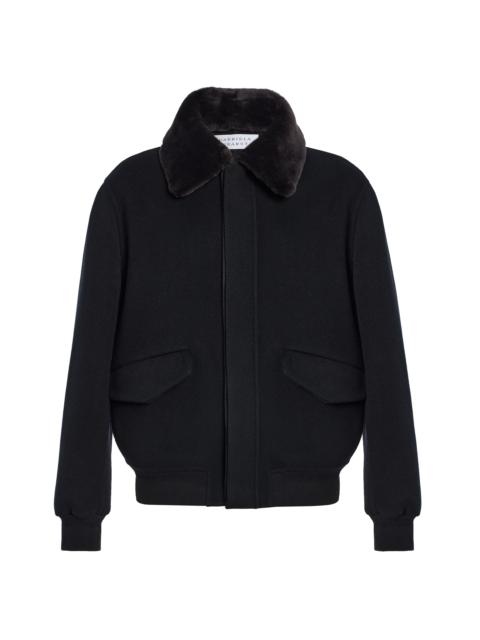 GABRIELA HEARST James Bomber Jacket in Black Double-face Recycled Cashmere with Shearling Collar