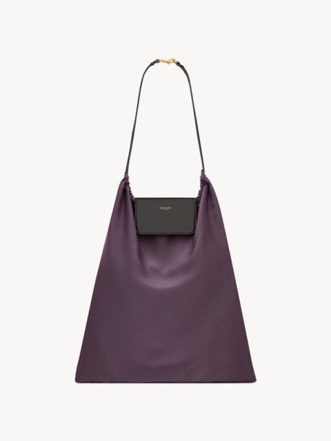 SAINT LAURENT FOULARD FOLDING POUCH IN SILK SATIN AND LEATHER