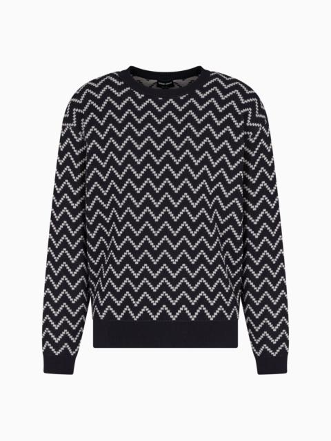 GIORGIO ARMANI CREW-NECK JACQUARD COTTON AND CASHMERE JUMPER