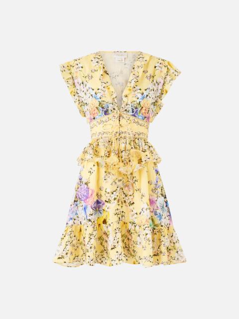 CAMILLA WAISTED SHORT DRESS WITH RUFFLE DETAILS