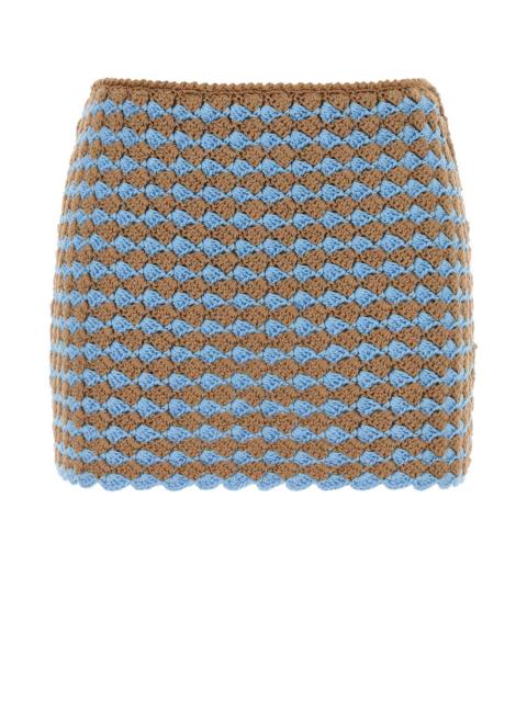 Prada Two-Tone Crochet Mini Skirt Cammello+azzurro Gonne