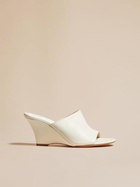 KHAITE The Marion Wedge Sandal in Crinkled White Leather