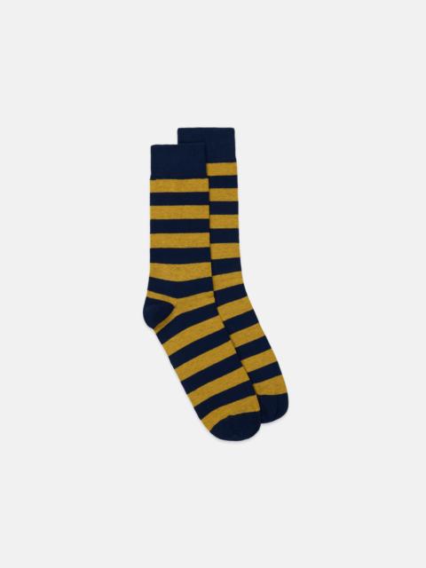 J. PRESS NAVY & YELLOW HOOP STRIPE COTTON SOCKS