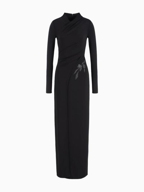 GIORGIO ARMANI ASV long dress in stretch viscose jersey with rhinestones