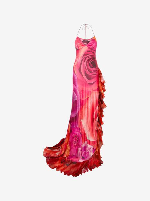 Roberto Cavalli Dress With Rose Print And Flounces