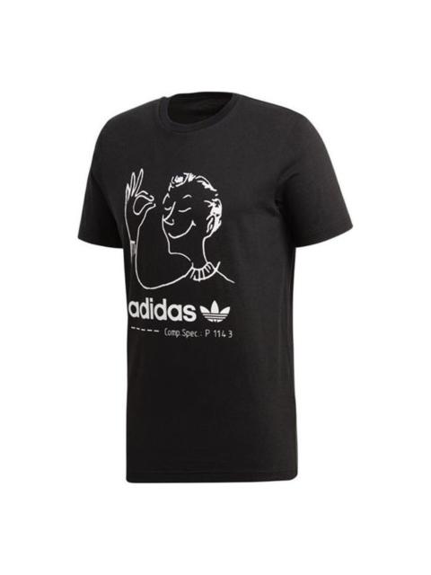 Men's adidas originals Hand Painted Character Logo Round Neck Cartoon Short Sleeve Black T-Shirt CZ1