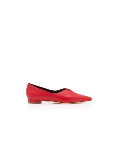 Red Nappa Leather Flat Pumps