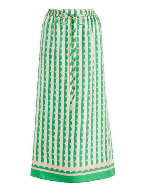 Printed Silk Twill Midi Skirt green