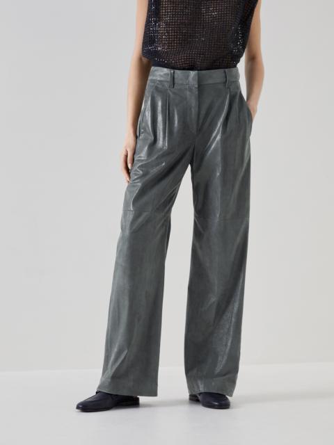 Brunello Cucinelli Wet-effect suede loose trousers