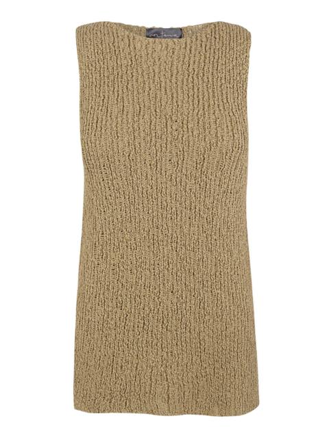 cortana Gina Crinkle-Knit Cotton Top khaki