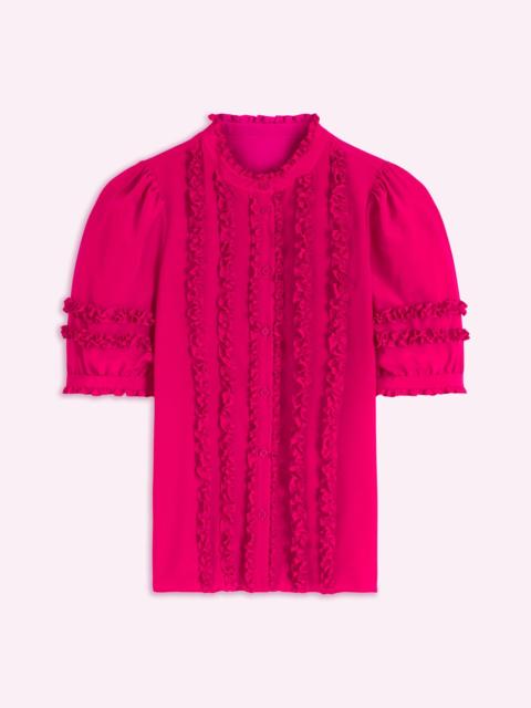 BODEN Short Sleeve Silk Ruffle Top-Vibrant Pink