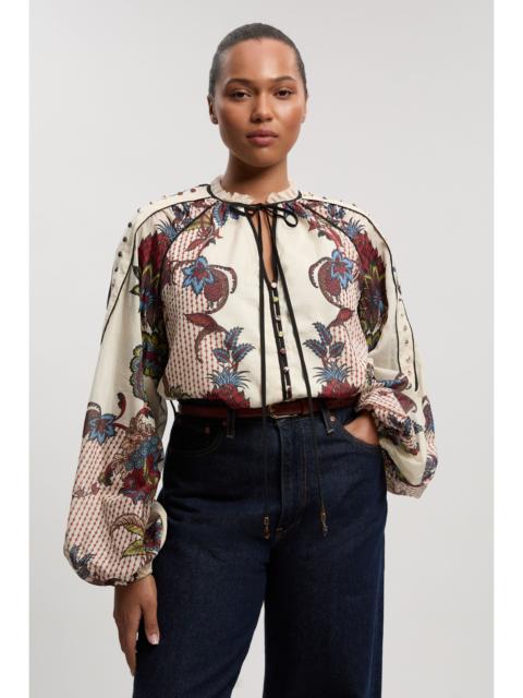 KAREN MILLEN Plus Size Mirror Print Silk Cotton Button Detail Woven Blouse