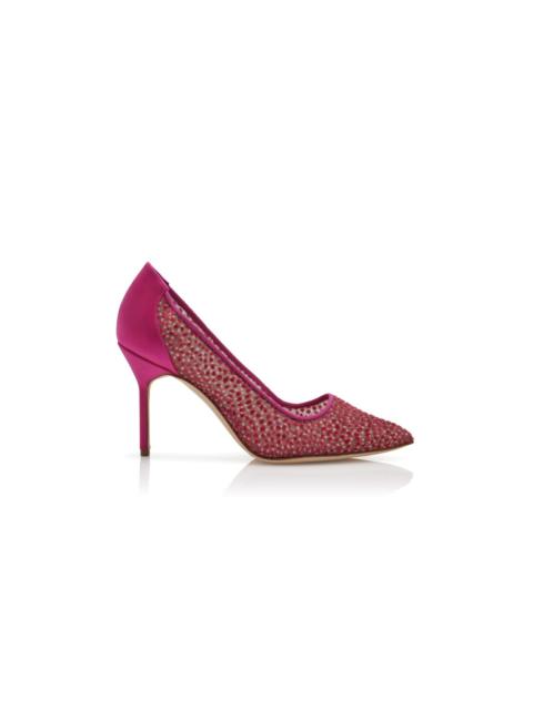 Manolo Blahnik Pink Flocked Tulle Pointed Toe Pumps