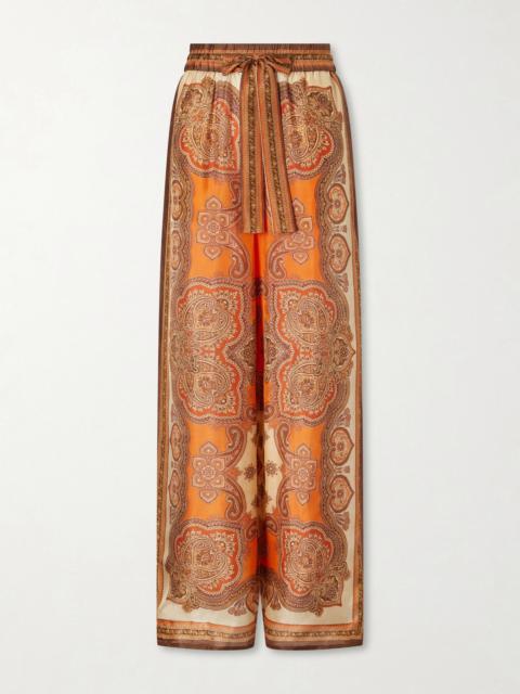 Zimmermann Mahon printed silk-satin wide-leg pants Brown