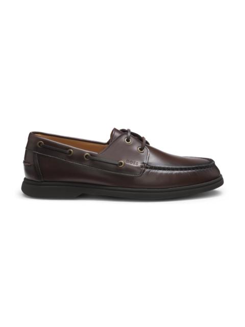 BOSS LEATHER BOAT SHOES WITH EMBOSSED LOGO