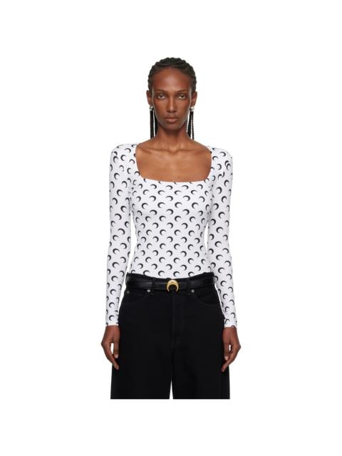 White Moon Printed Jersey LS Squareneck T-shirt