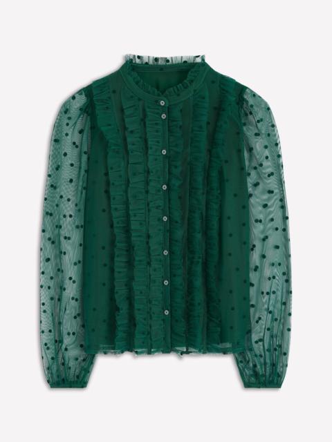 BODEN Frilled Tulle Blouse-Emerald Night