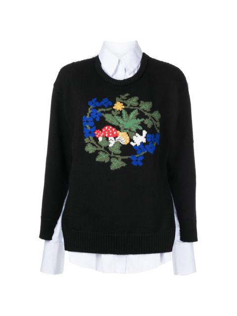 panelled floral-embroidered jumper