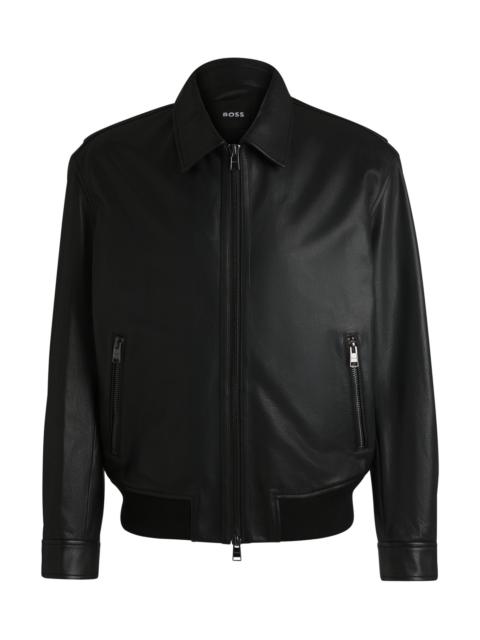 BOSS MILLED-LEATHER JACKET WITH TWO-WAY ZIP