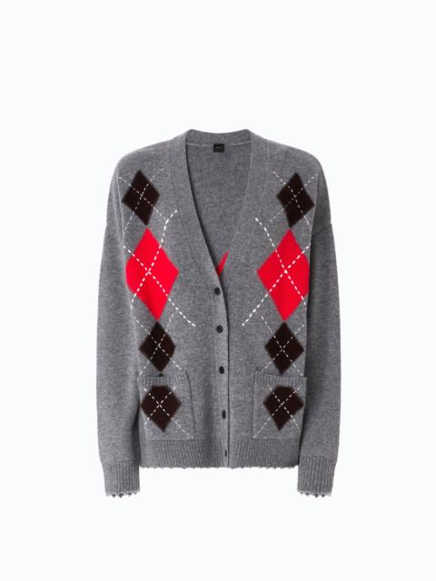 PINKO WOOL AND CASHMERE CARDIGAN WITH DIAMOND MOTIF