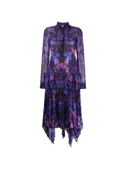 Orchid Barocco-print pleated shirtdress