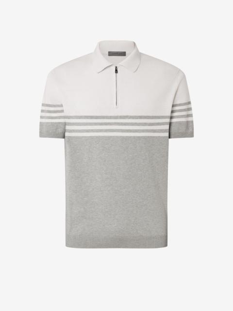 CORNELIANI White/grey cotton and silk polo shirt