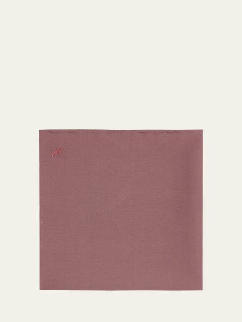 Brioni Men's Silk Poplin Embroidered Monogram Pocket Square