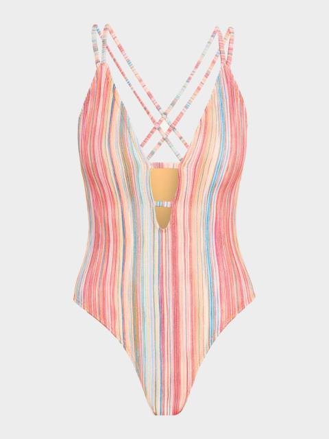 RAMY BROOK Marina Metallic Striped One-Piece Swimsuit