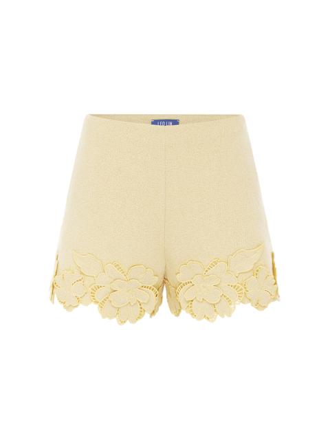 LEO LIN Elle Applique Tweed Shorts yellow