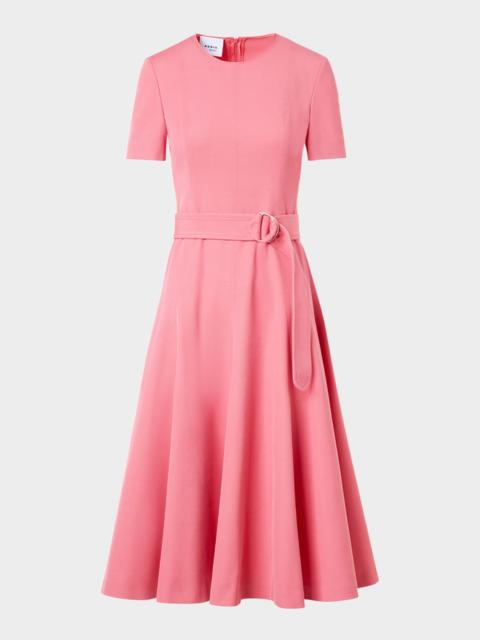 AKRIS Cotton-Wool Belted Midi Dress