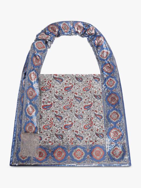SCARF MESH PAISLEY PRINT HOBO SHOULDER BAG | BLUE/CREAM