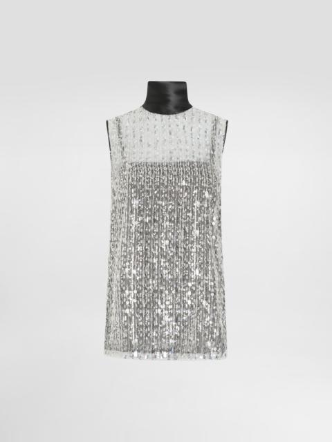 Dolce & Gabbana Tulle turtle-neck top with sequin embellishment