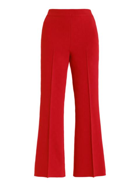 Exclusive Long Kick Flared Stretch-Cotton Knit Pants red