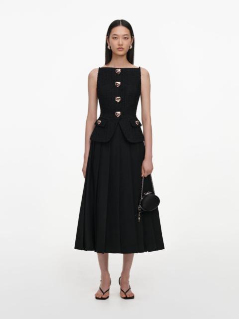self-portrait Black Boucle Crepe Midi Dress