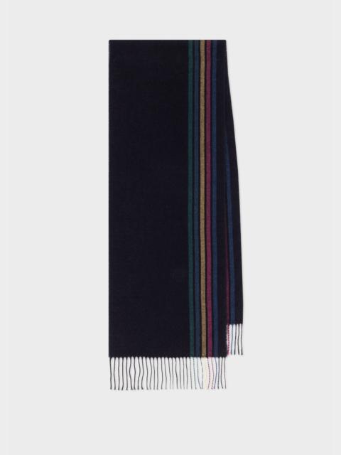 Dark Blue Wool-Blend 'Sports Stripe' Scarf