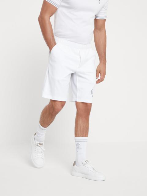Brunello Cucinelli Cotton interlock Bermuda shorts with tennis logo