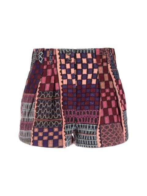 patchwork-print cotton shorts