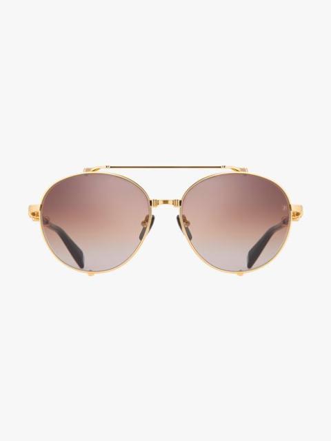 Balmain Brown and gold-tone titanium Brigade-II sunglasses