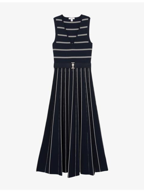 REISS Mallory V-Neck Striped Stretch-Knit Midi Dress