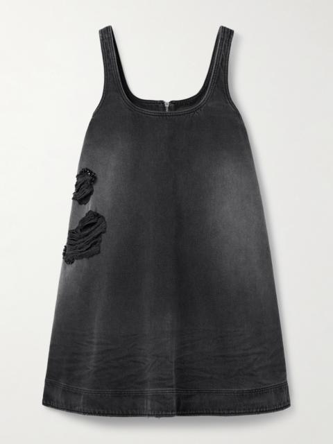 Simone Rocha Distressed Embellished Denim Mini Dress