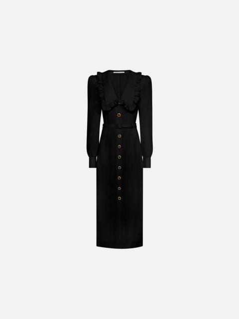 Alessandra Rich LIGHT WOOL CRÊPE MIDI DRESS WITH V-NECKLINE