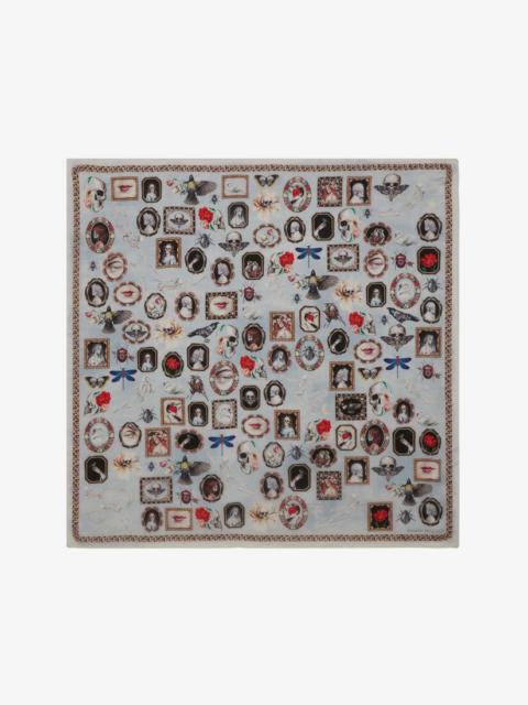 Alexander McQueen Silk Curiosities Shawl in Sky Blue/beige